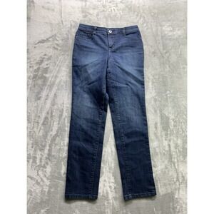 Style & Co Jeans Slim Leg  Stretch Mid Rise Whiskered Women Sz 6 Dark Blue Denim